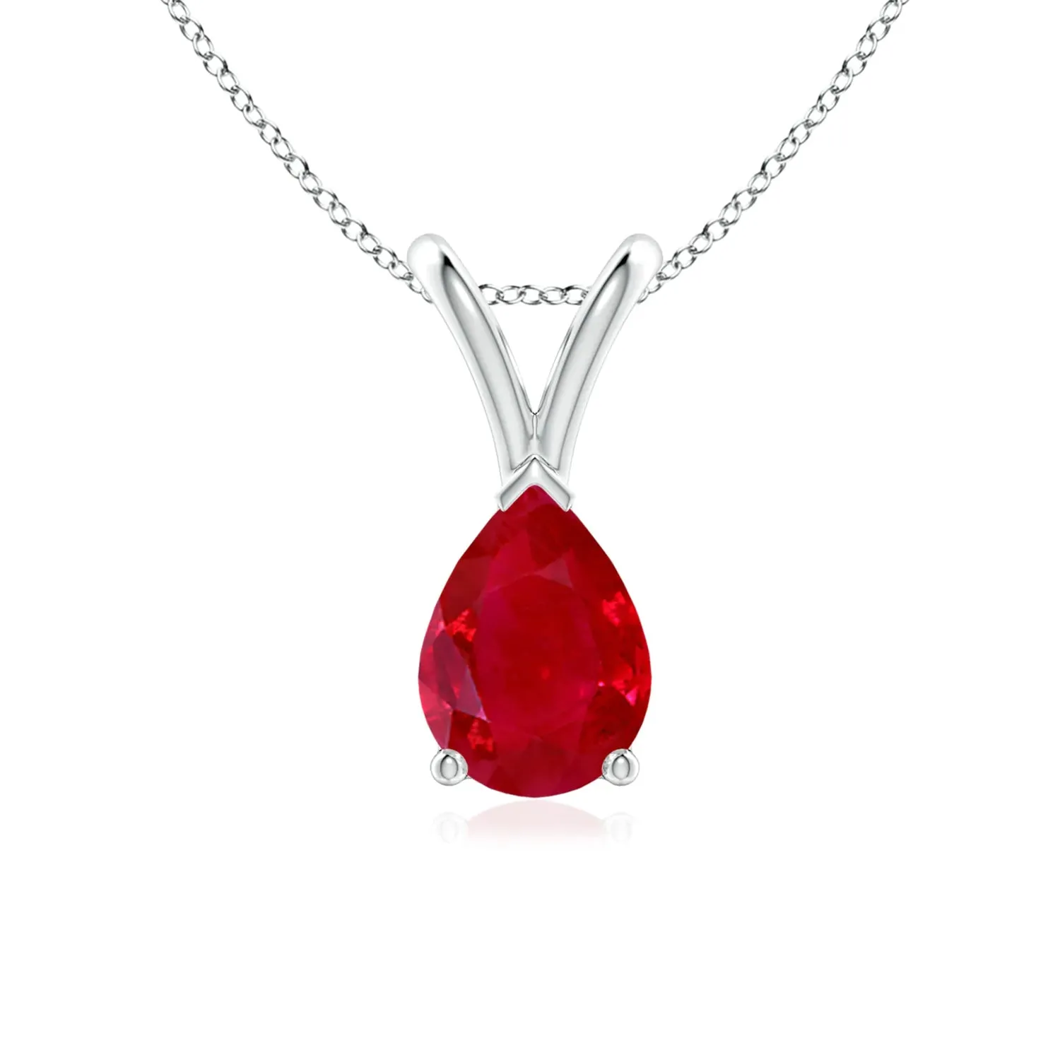 1 CT. Pear Shape Ruby Solitaire V-Bale Pendant