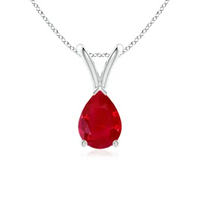 1 CT. Pear Shape Ruby Solitaire V-Bale Pendant