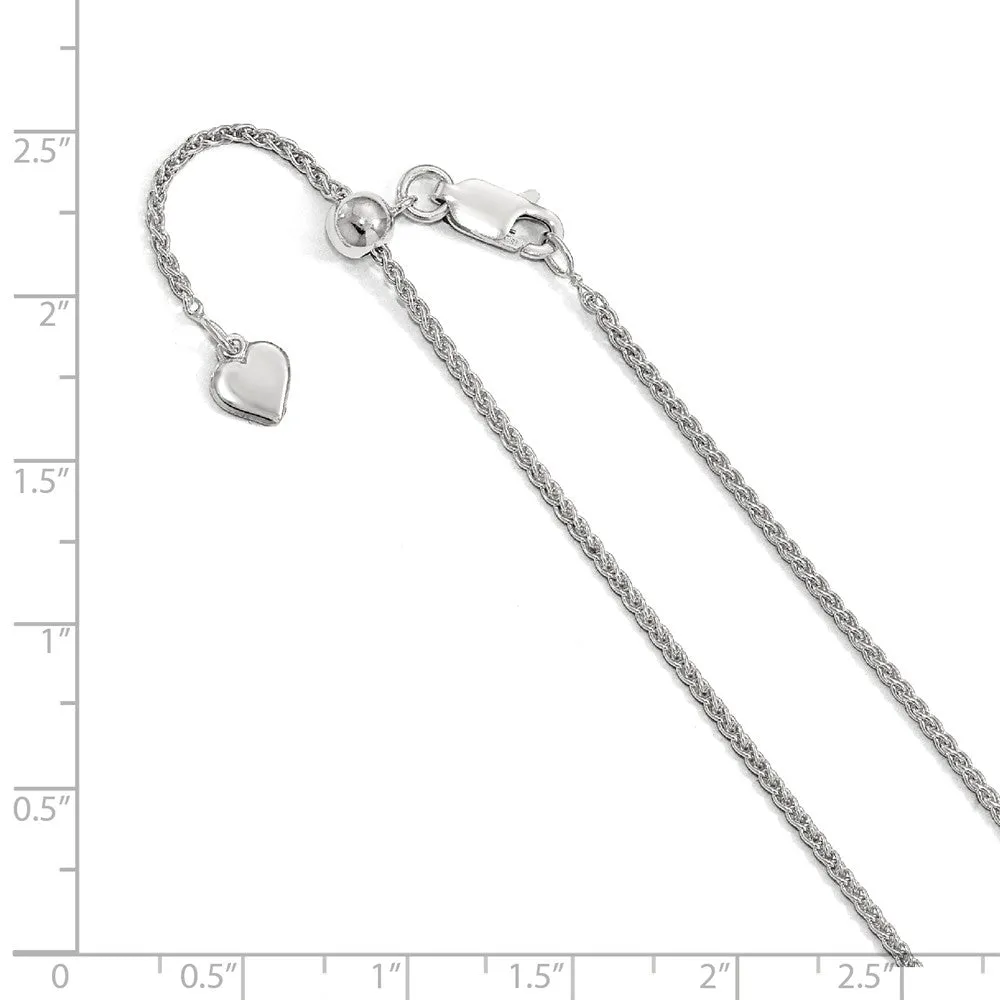 1.45mm Rhodium Plated Sterling Silver Adj. Hollow Spiga Chain Necklace