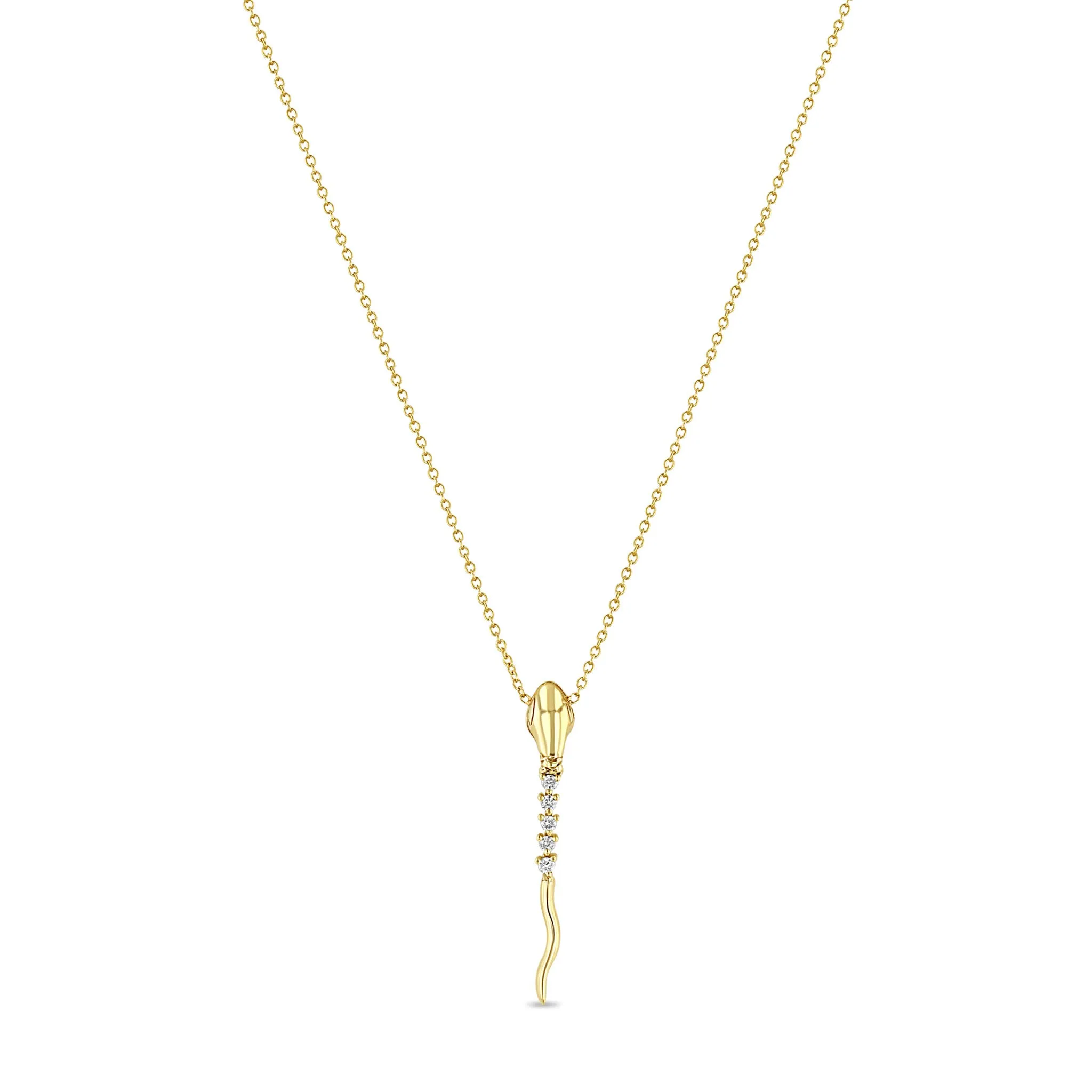 14k Diamond Tennis Snake Drop Pendant Necklace