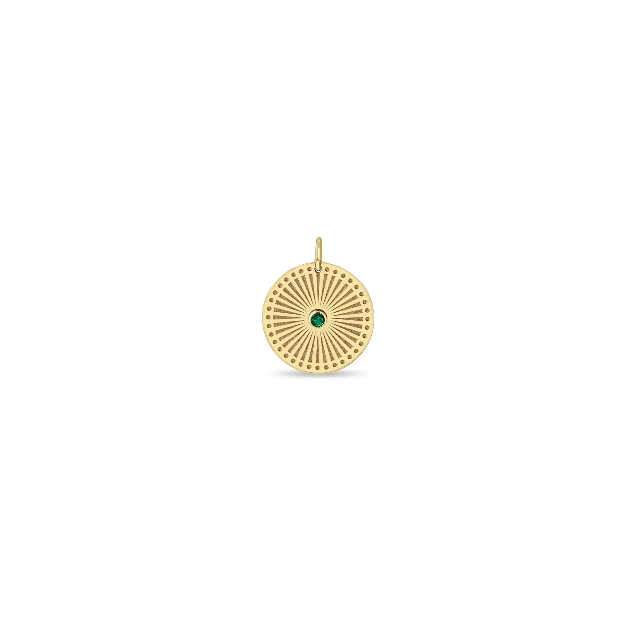 14k Single Emerald Small Sunbeam Medallion Charm