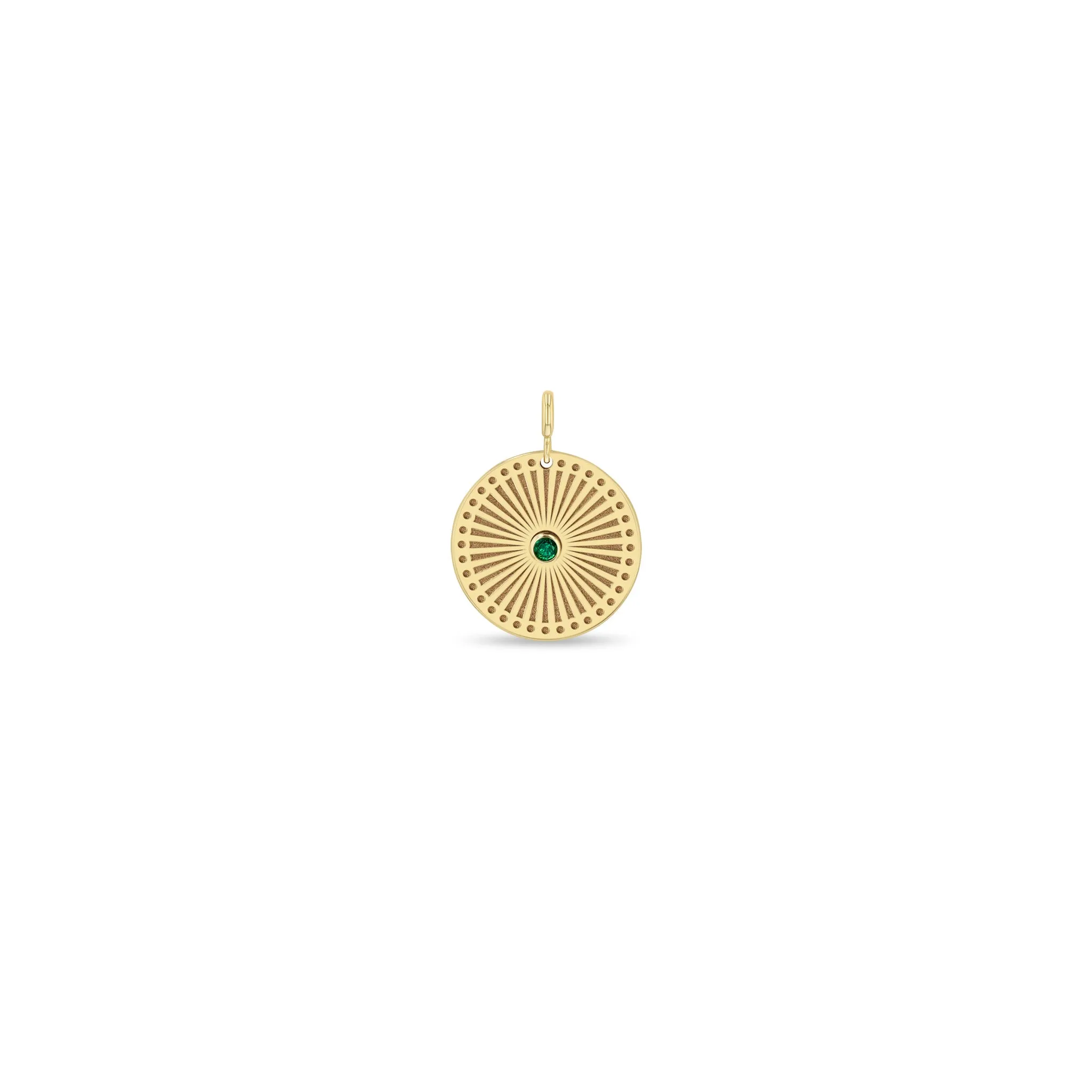 14k Single Emerald Small Sunbeam Medallion Charm