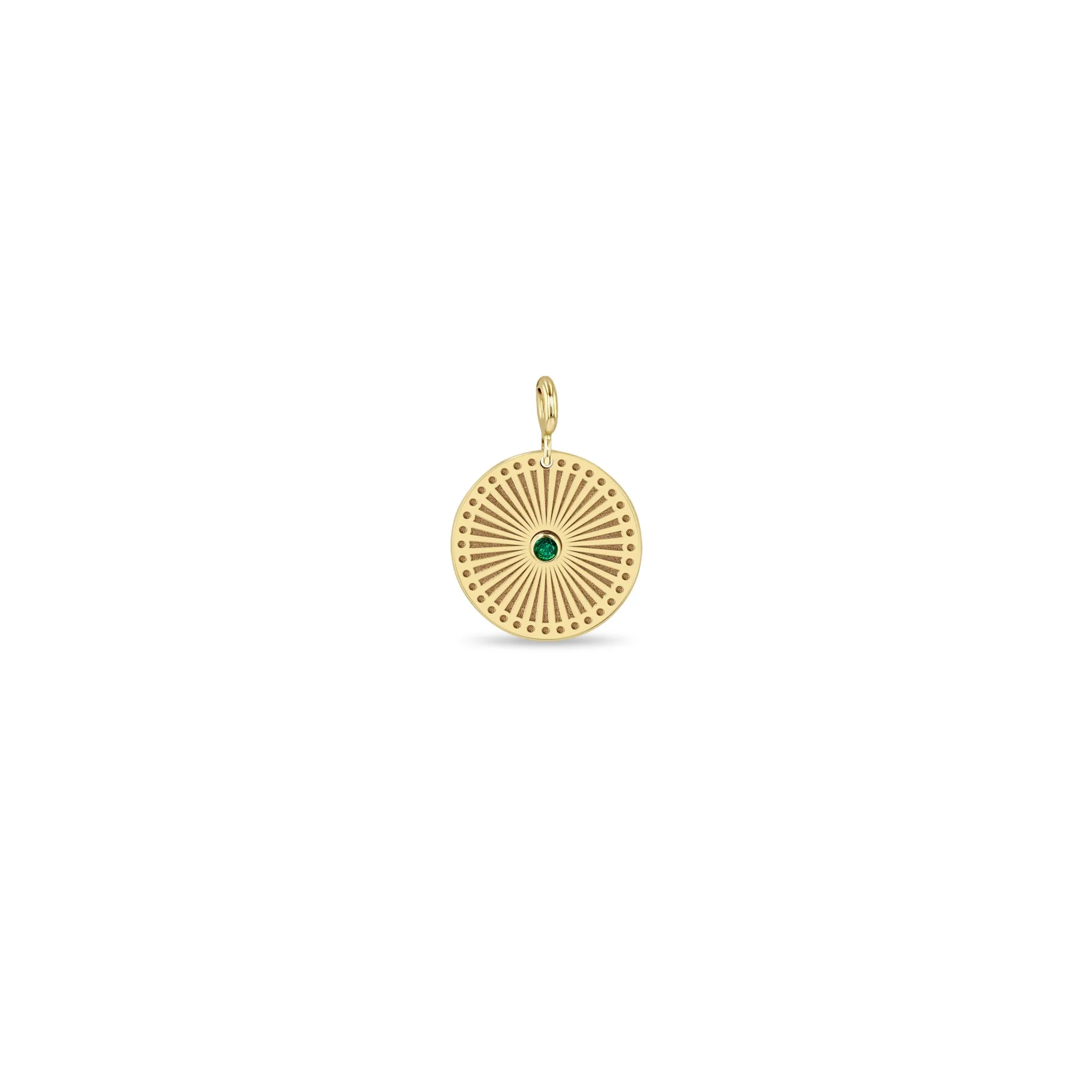 14k Single Emerald Small Sunbeam Medallion Charm