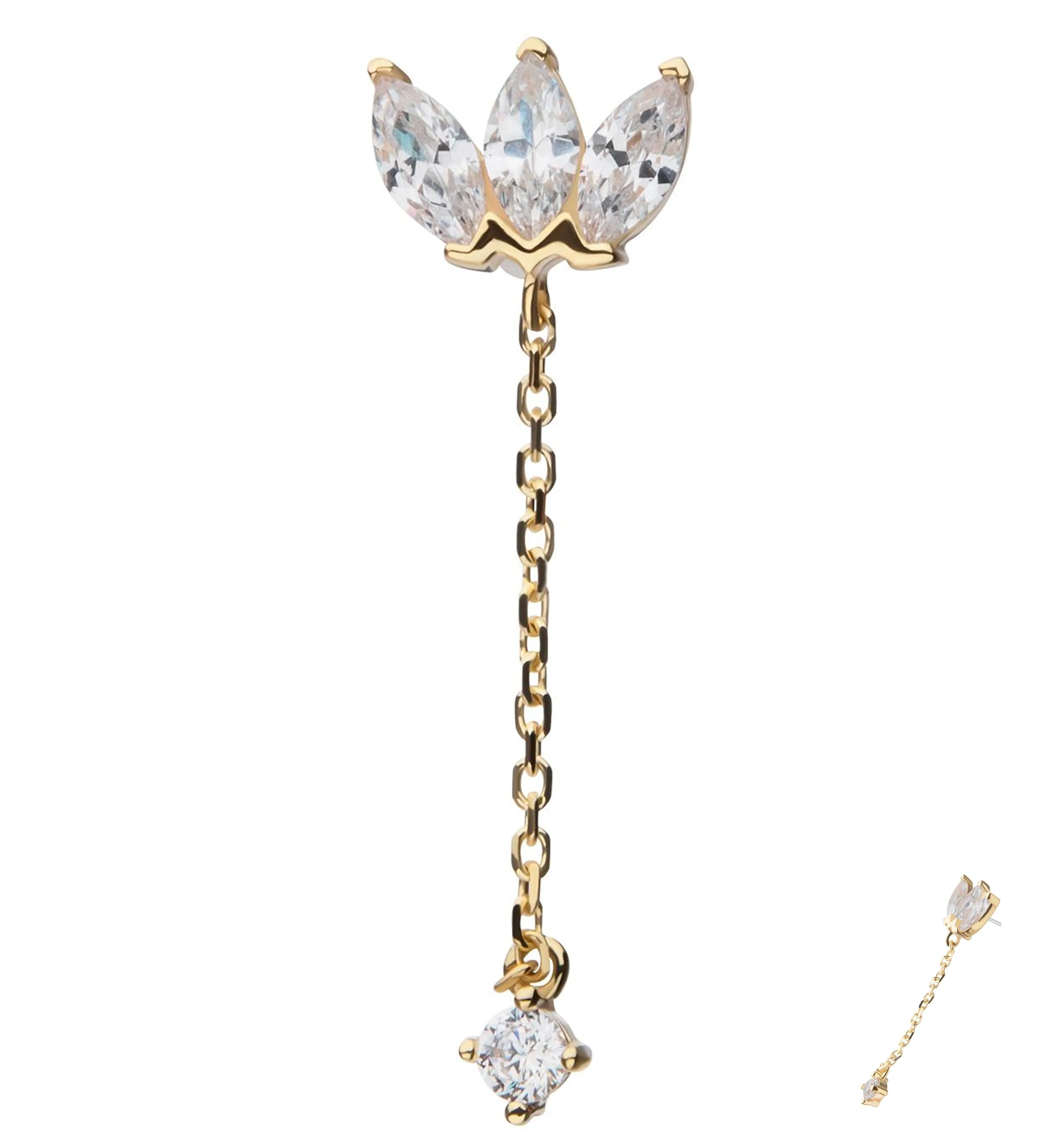 14kt Gold Triple Empress Dangle Clear CZ Threadless Top