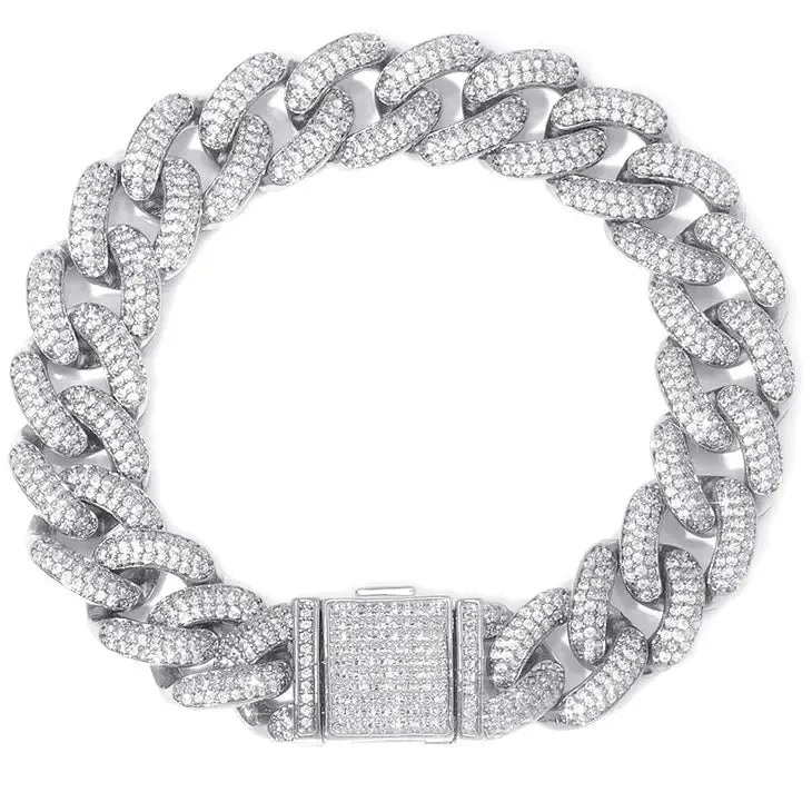 14mm Iced Cuban Link Bracelet in White Gold