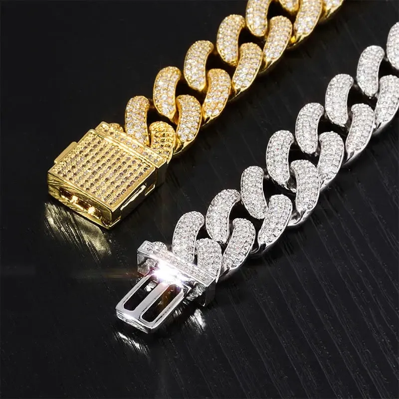 14mm Iced Cuban Link Bracelet in White Gold