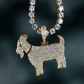 18K Iced Out Goat Pendant Necklace Set in Gold