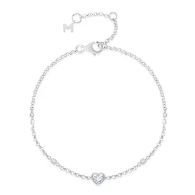 18K White Gold Heart Design Solitaire Diamond Bracelet