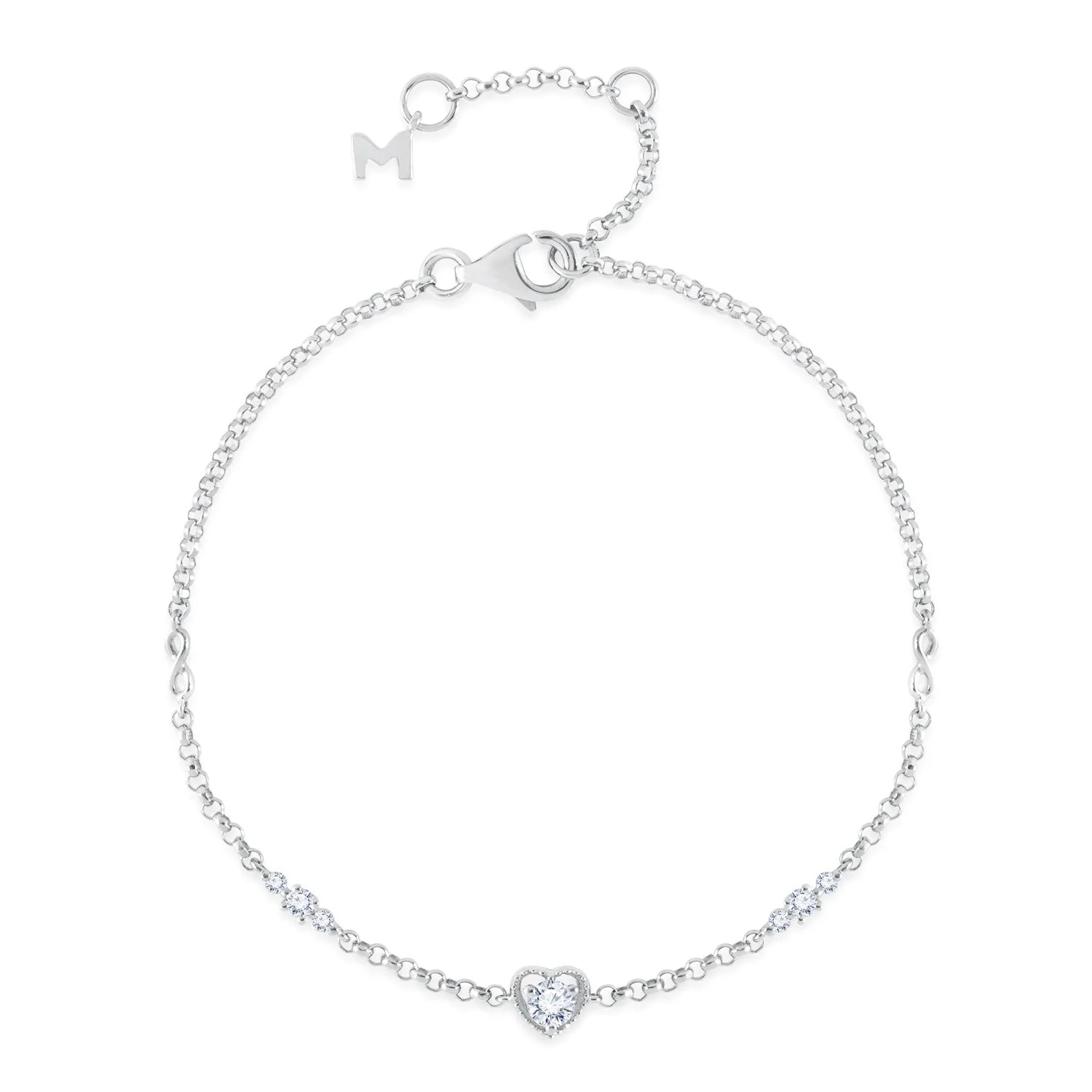 18K White Gold Heart Design Solitaire Diamond Bracelet