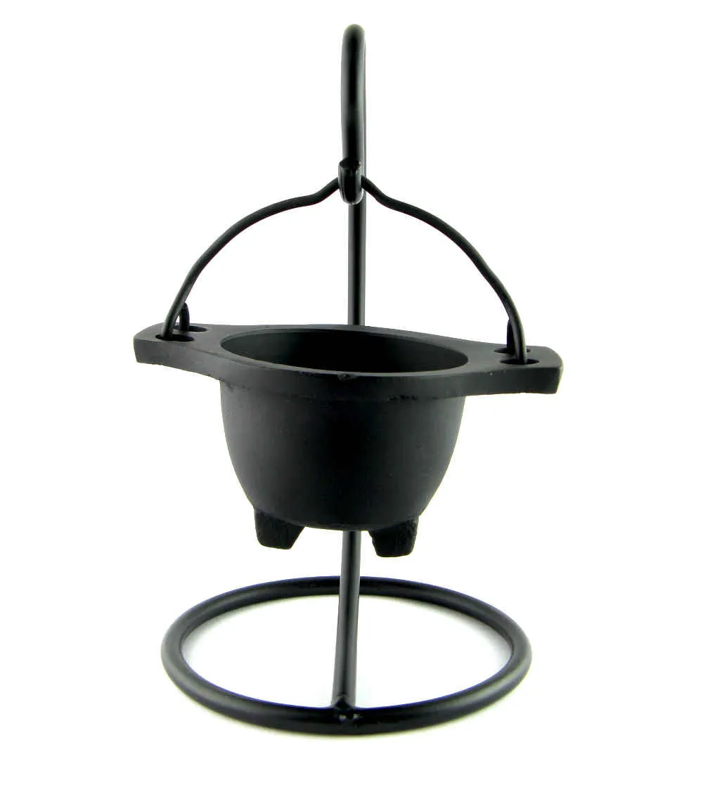 2-Piece Hanging Cauldron Incense Burner, Black Cast Iron