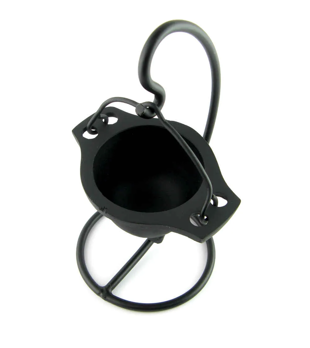 2-Piece Hanging Cauldron Incense Burner, Black Cast Iron