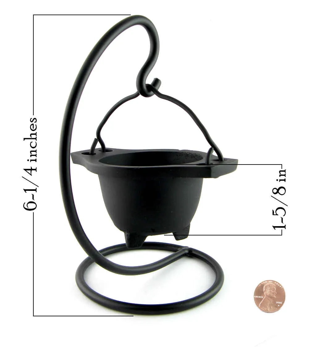 2-Piece Hanging Cauldron Incense Burner, Black Cast Iron