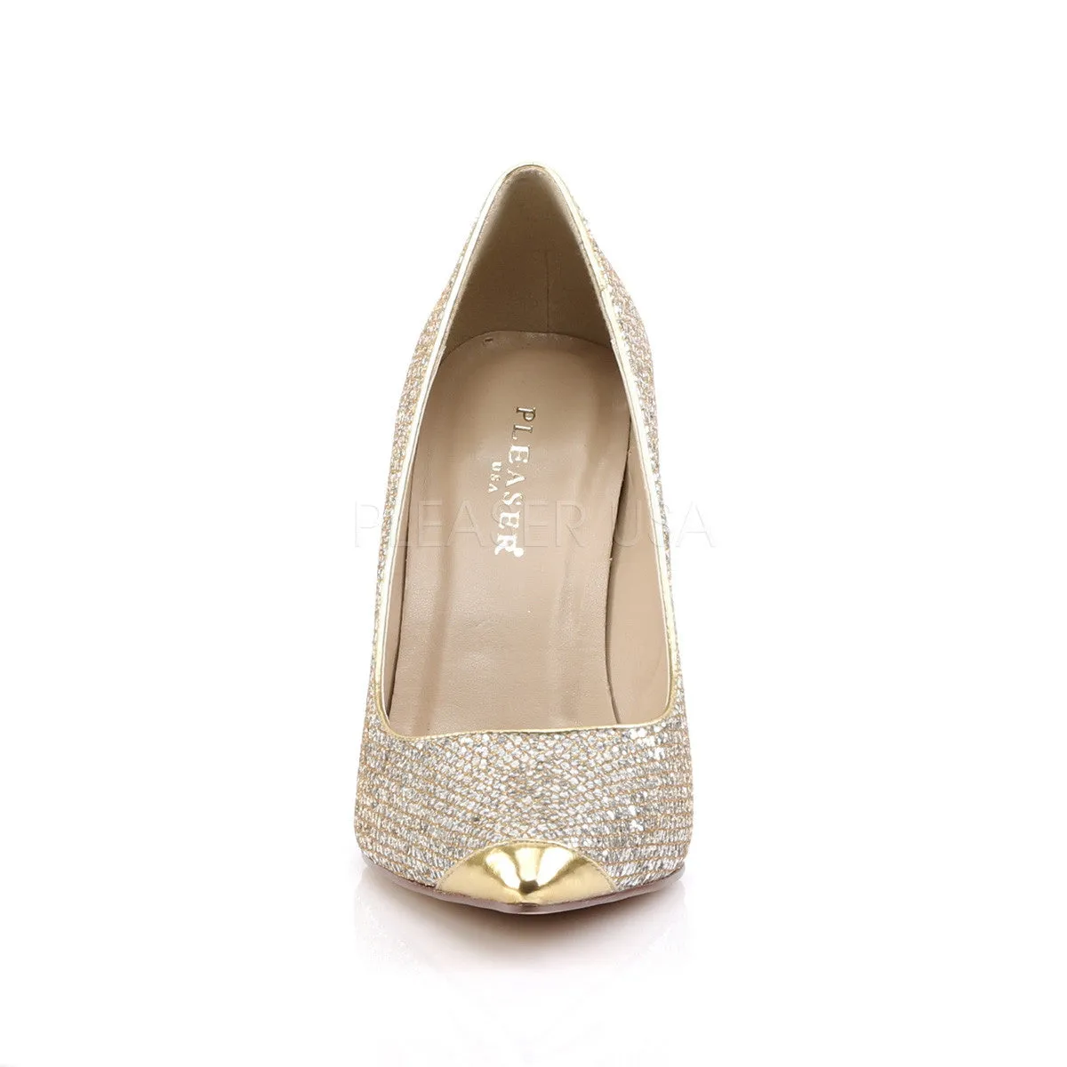 4 Inch Heel CLASSIQUE-20 Gold Glittery Lame Fabric