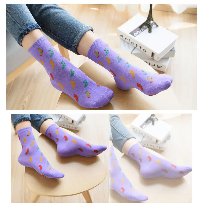 5 Pairs Lot Cotton Cute Little Bear Animal Pattern Long Socks for Women