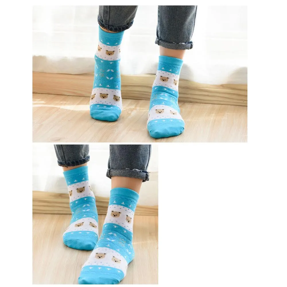 5 Pairs Lot Cotton Cute Little Bear Animal Pattern Long Socks for Women