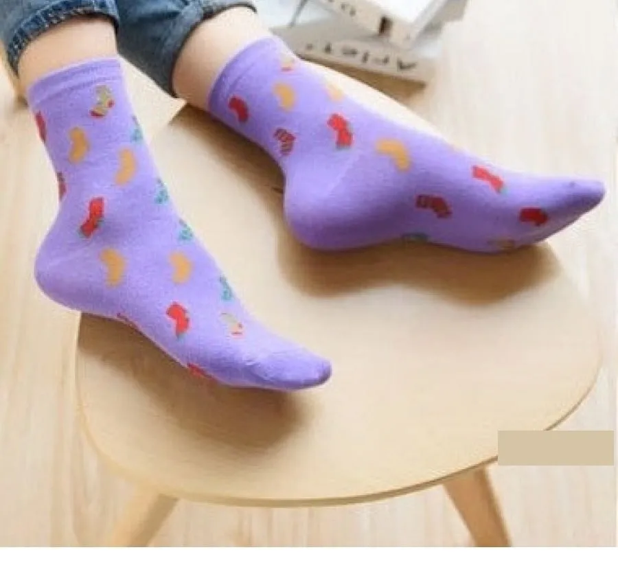 5 Pairs Lot Cotton Cute Little Bear Animal Pattern Long Socks for Women