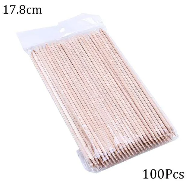 50/100 Wooden Cuticle Pusher Remover Nail Art Design Orange Wood Sticks Rhinestones Dotting Removal Manicure Pedicure Care Tools