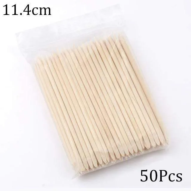 50/100 Wooden Cuticle Pusher Remover Nail Art Design Orange Wood Sticks Rhinestones Dotting Removal Manicure Pedicure Care Tools