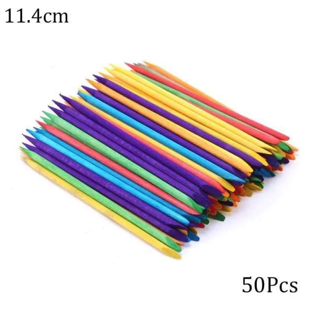 50/100 Wooden Cuticle Pusher Remover Nail Art Design Orange Wood Sticks Rhinestones Dotting Removal Manicure Pedicure Care Tools