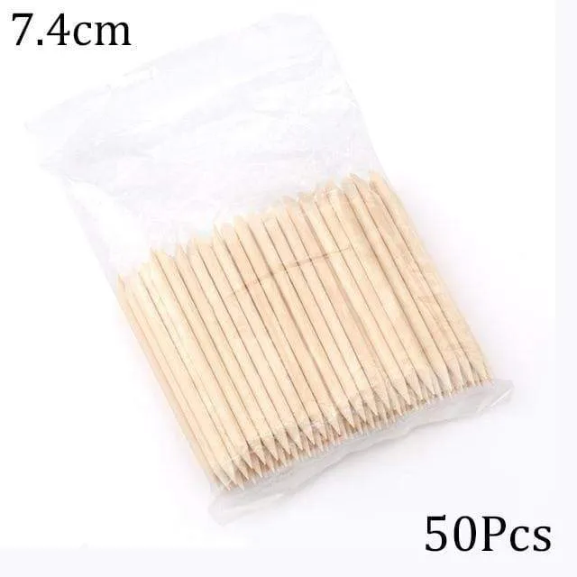 50/100 Wooden Cuticle Pusher Remover Nail Art Design Orange Wood Sticks Rhinestones Dotting Removal Manicure Pedicure Care Tools