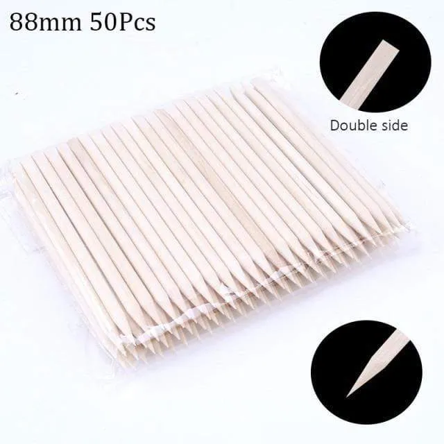 50/100 Wooden Cuticle Pusher Remover Nail Art Design Orange Wood Sticks Rhinestones Dotting Removal Manicure Pedicure Care Tools