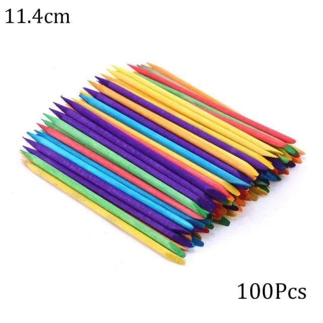 50/100 Wooden Cuticle Pusher Remover Nail Art Design Orange Wood Sticks Rhinestones Dotting Removal Manicure Pedicure Care Tools