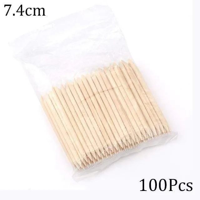 50/100 Wooden Cuticle Pusher Remover Nail Art Design Orange Wood Sticks Rhinestones Dotting Removal Manicure Pedicure Care Tools