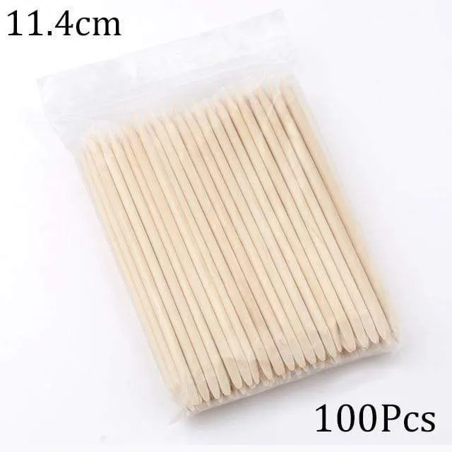 50/100 Wooden Cuticle Pusher Remover Nail Art Design Orange Wood Sticks Rhinestones Dotting Removal Manicure Pedicure Care Tools