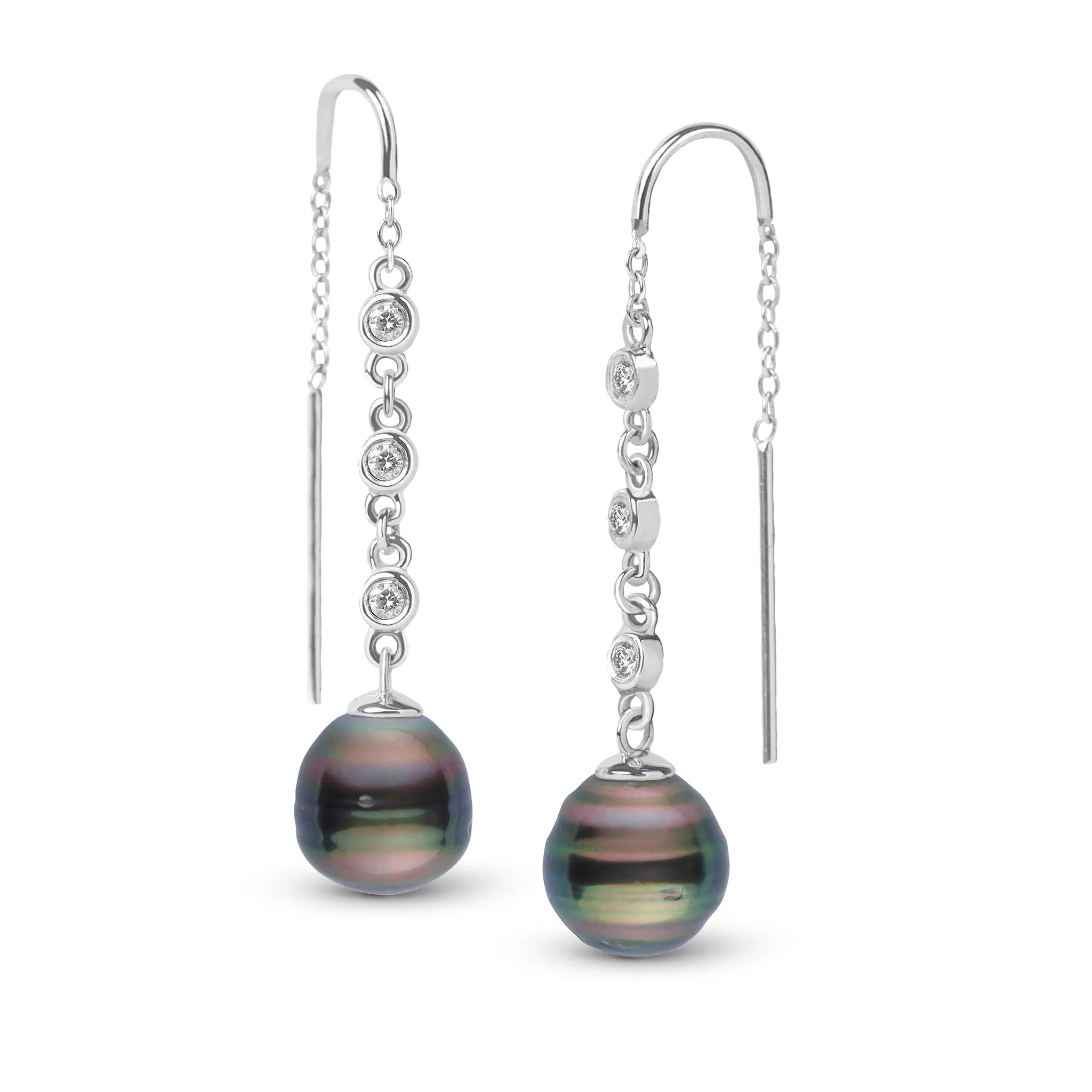 9.0-10.0 mm Tahitian Baroque Pearl and Diamond Threader Earrings