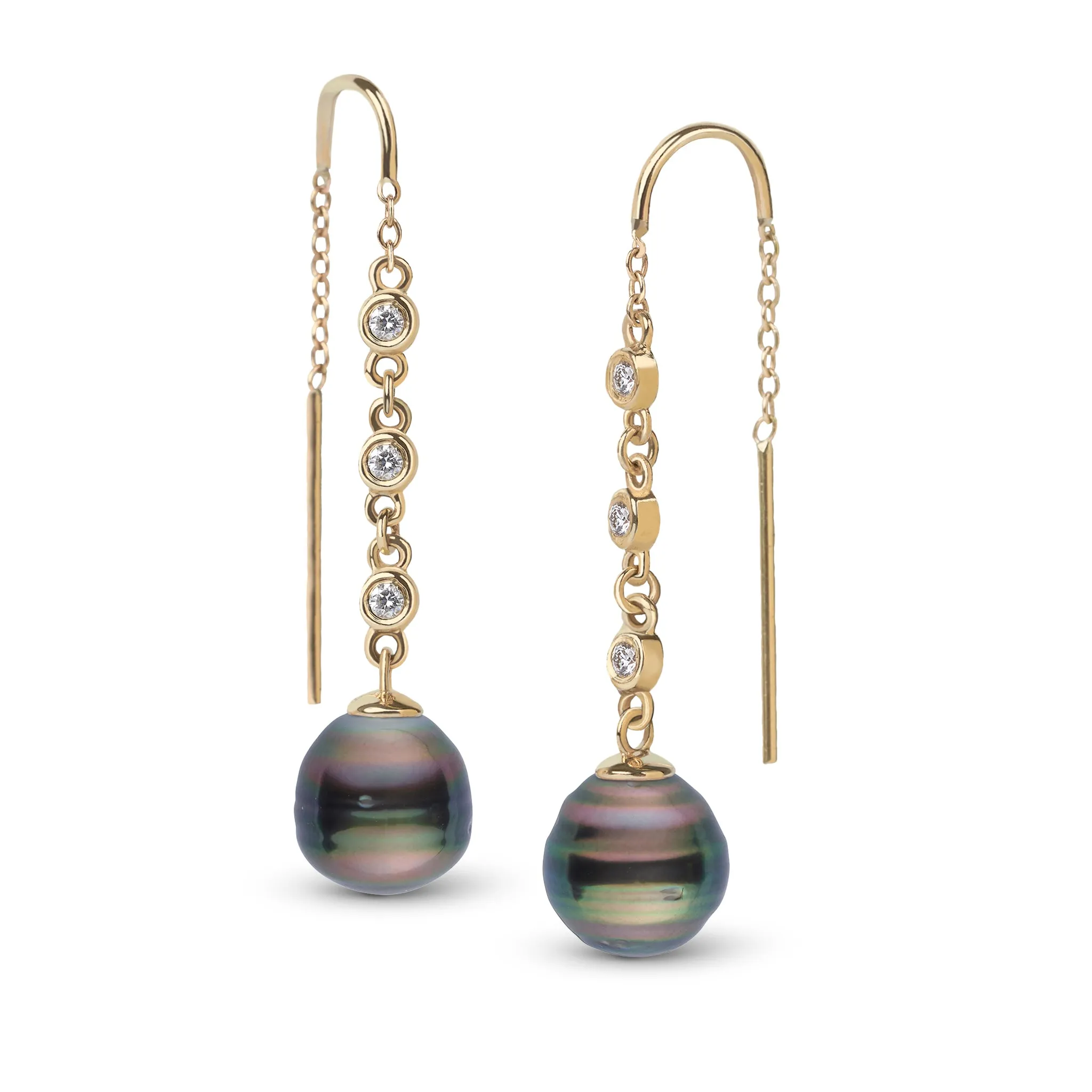 9.0-10.0 mm Tahitian Baroque Pearl and Diamond Threader Earrings