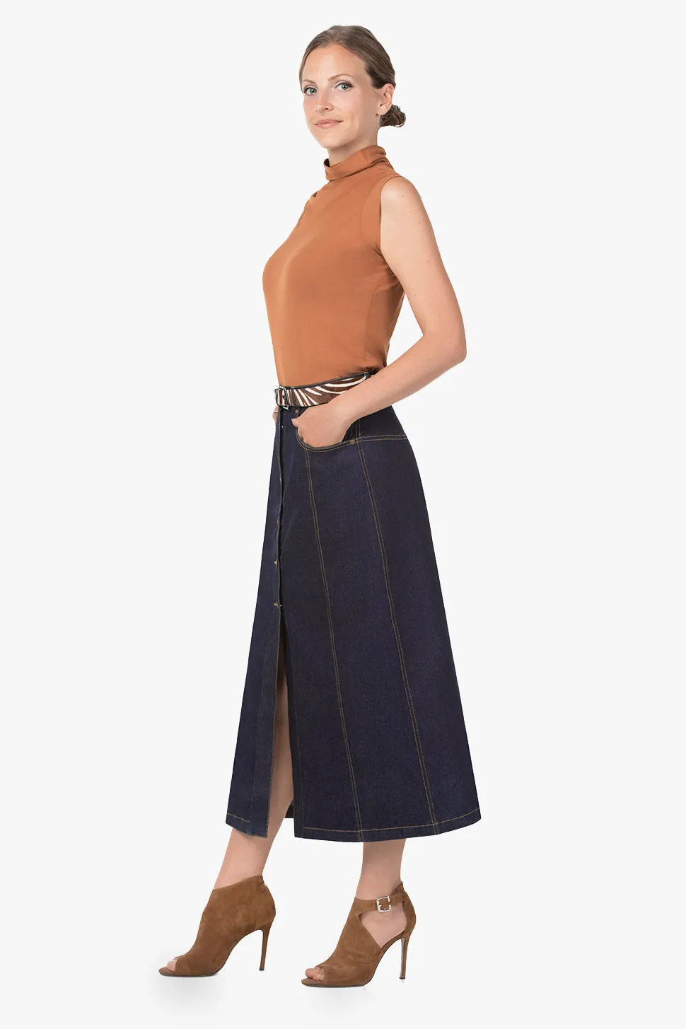 A-line Stretch Denim Maxi skirt