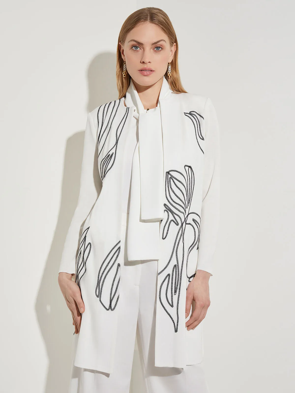 Abstract Embroidery Shawl Neck Jacket