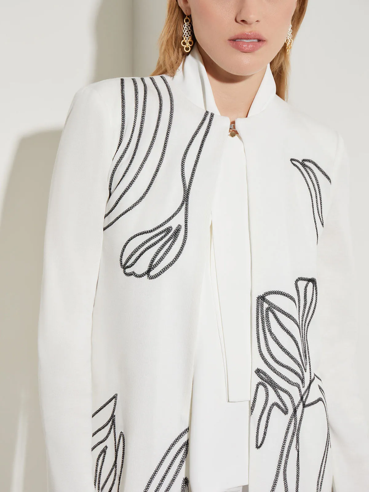 Abstract Embroidery Shawl Neck Jacket