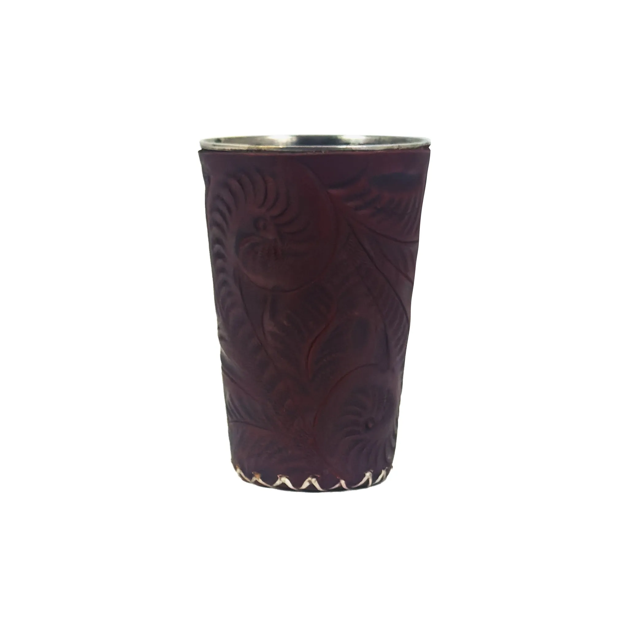 American West at Home Small Stainless Steel Cup with Tooled Leather