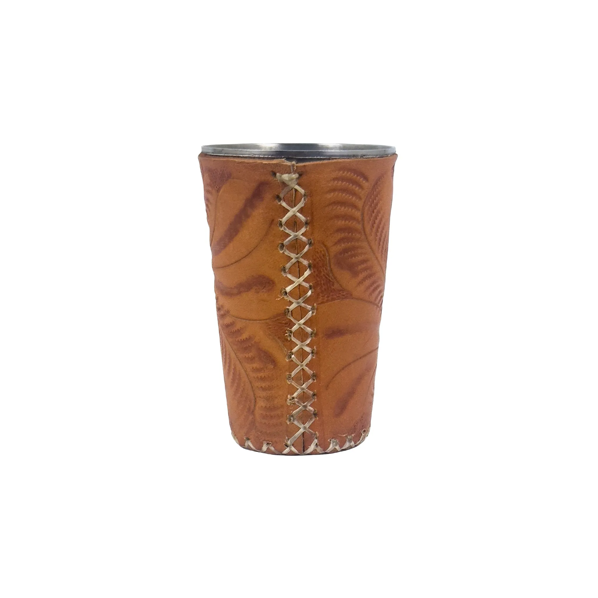 American West at Home Small Stainless Steel Cup with Tooled Leather