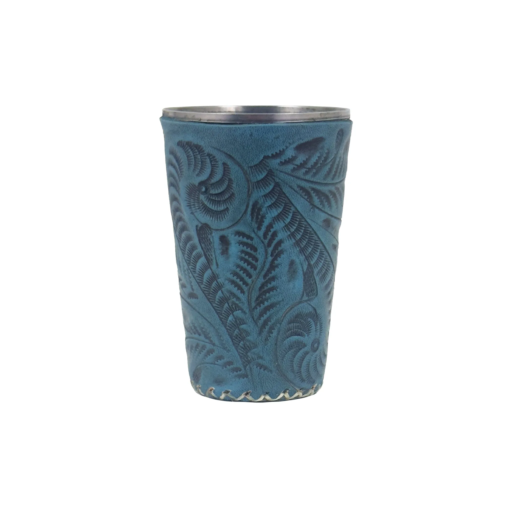 American West at Home Small Stainless Steel Cup with Tooled Leather