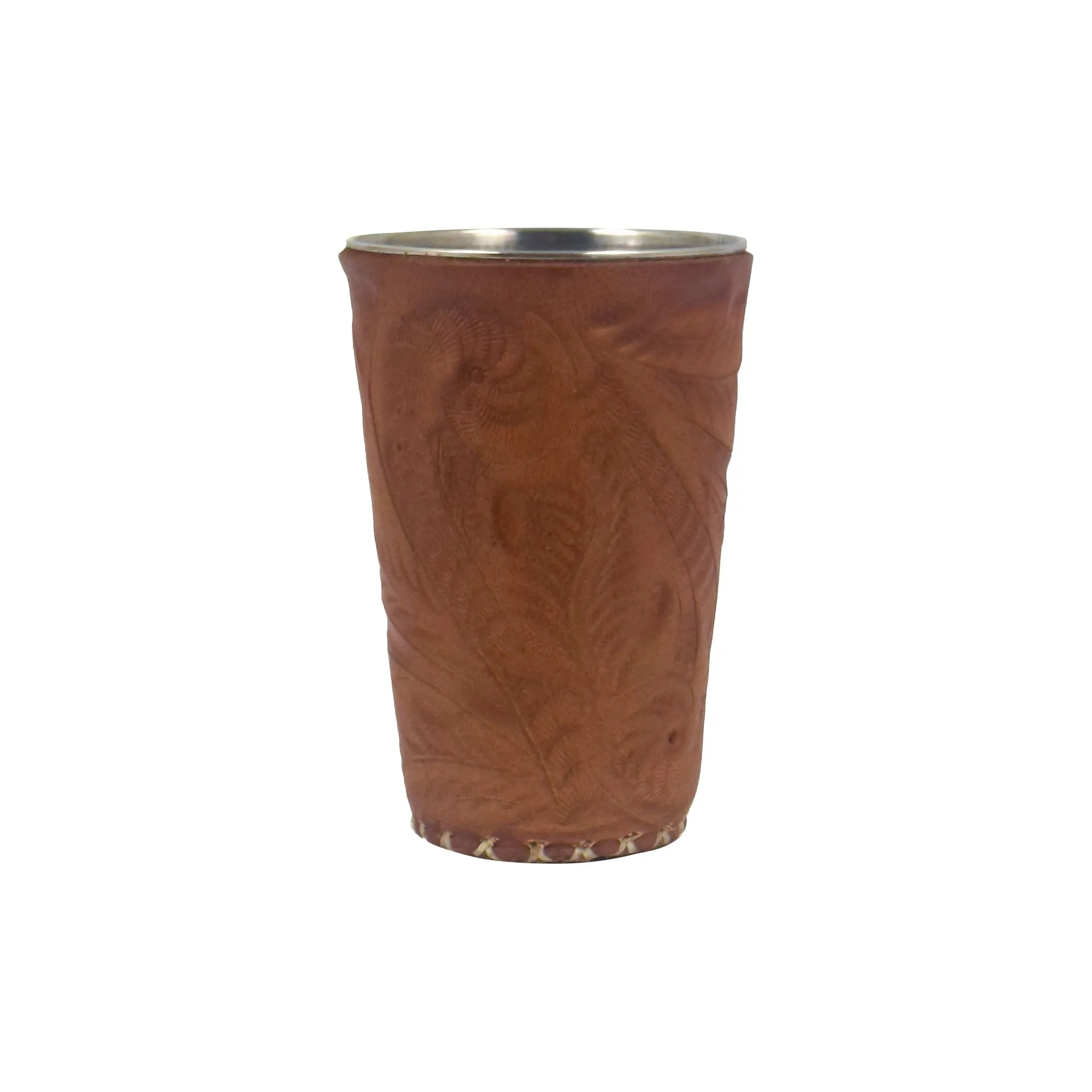 American West at Home Small Stainless Steel Cup with Tooled Leather