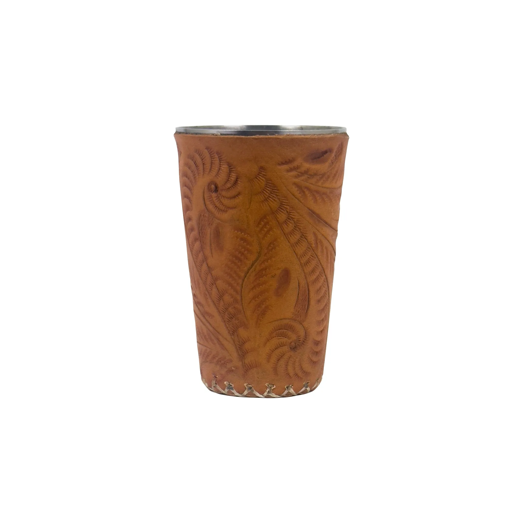 American West at Home Small Stainless Steel Cup with Tooled Leather