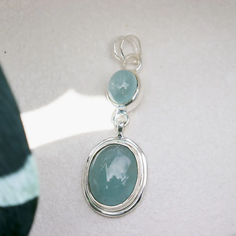 Aquamarine Double Drop Silver Pendant