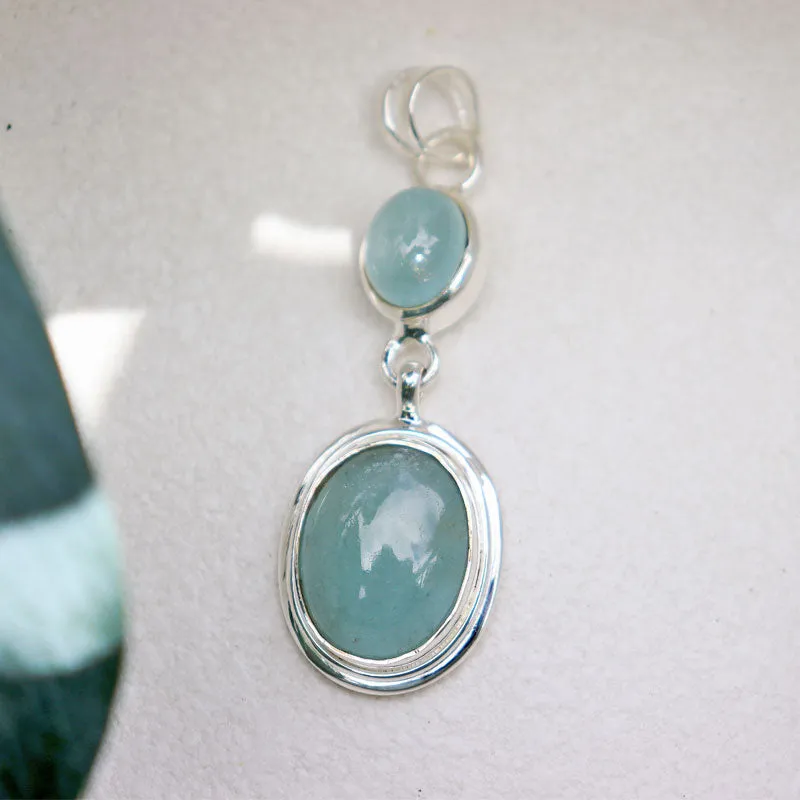 Aquamarine Double Drop Silver Pendant