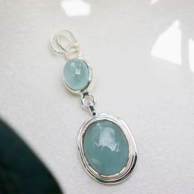 Aquamarine Double Drop Silver Pendant