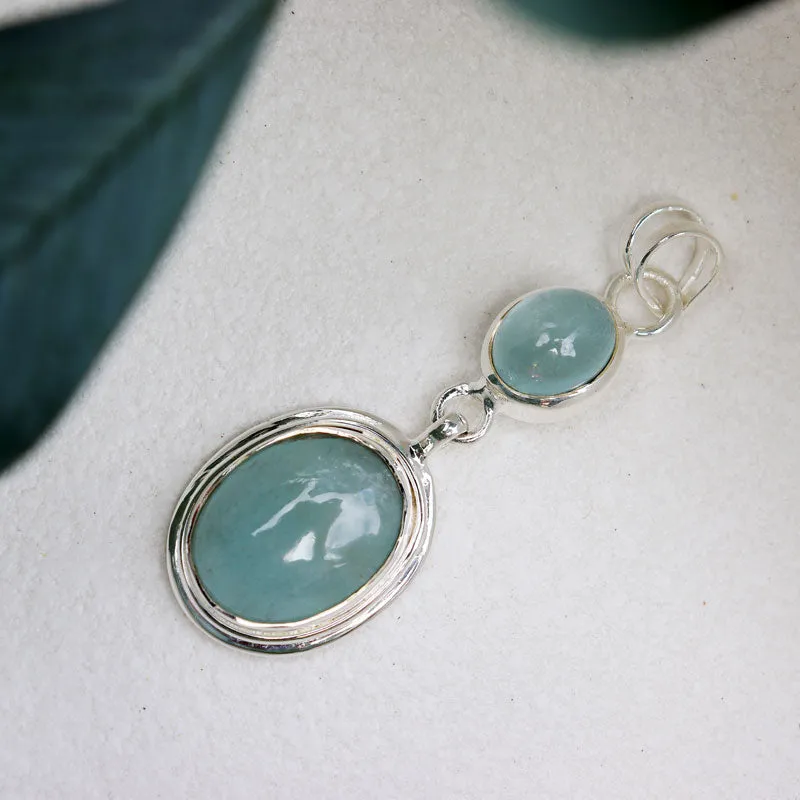 Aquamarine Double Drop Silver Pendant