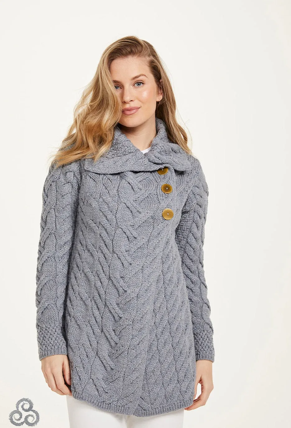 Aran - Buttoned Longline Cardigan - Ocean Grey