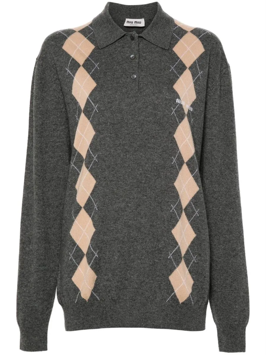 ARGYLE-KNIT CASHMERE POLO JUMPER