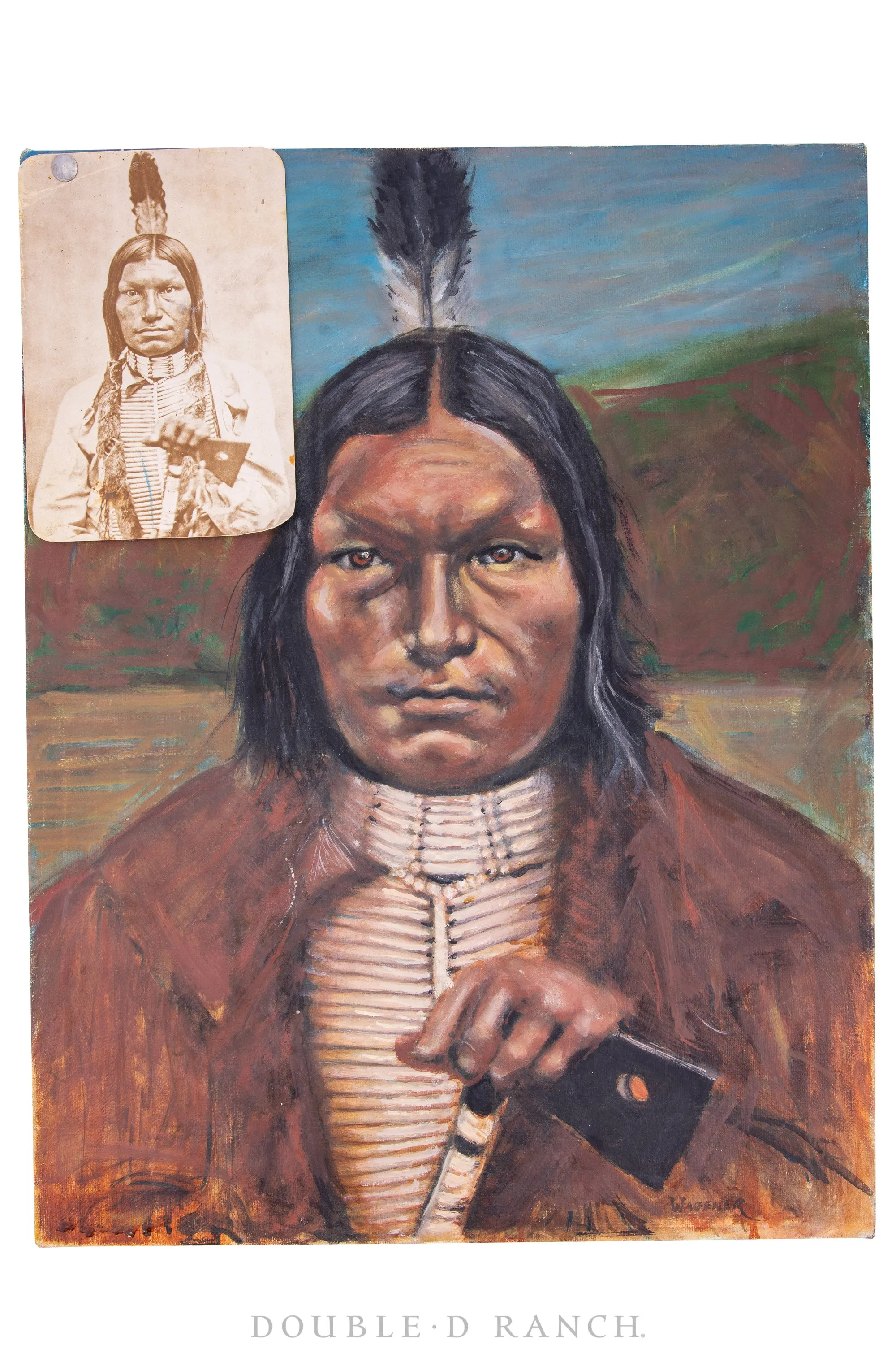 Art, Portrait, Oil on Canvas, Chief Low Dog, Sioux, Wagener, Vintage ‘80s, 1117