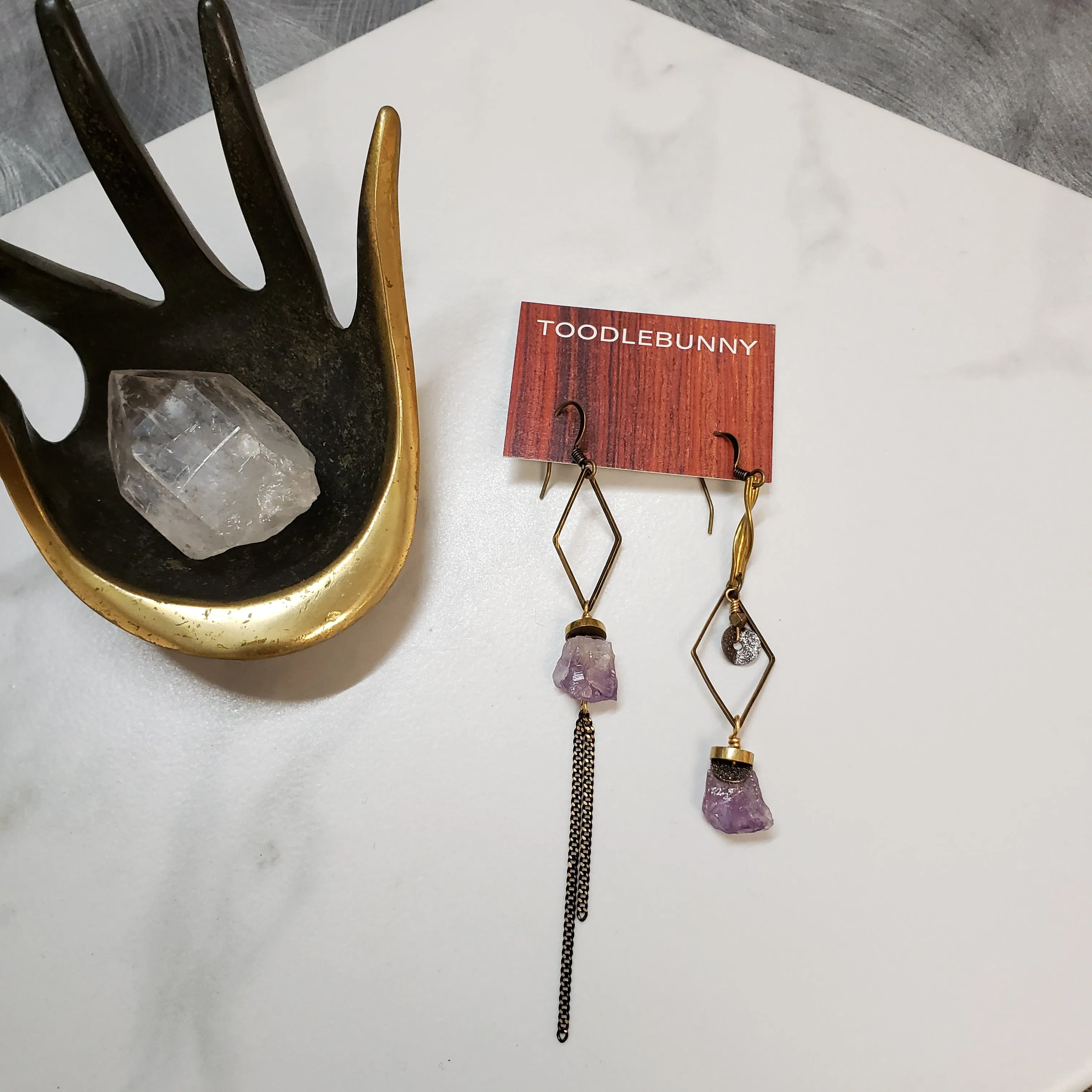 Asymmetric Raw Amethyst Stone Drop Earrings