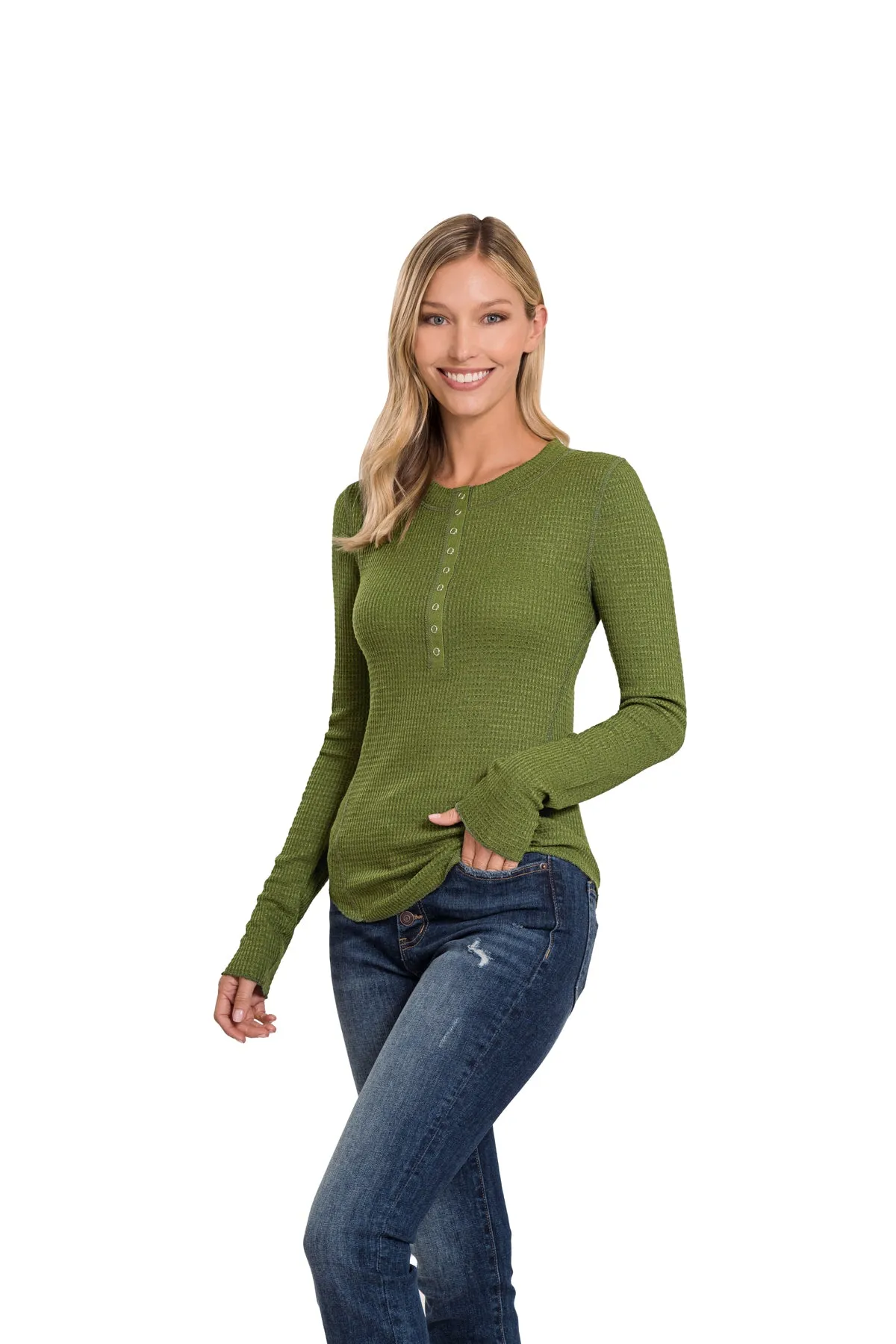 BABY WAFFLE SWEATER- Olive