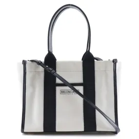 BALENCIAGA Tote Bag 671402 canvas Black / white 2WAYShoulder Small hardware Women Used Authentic