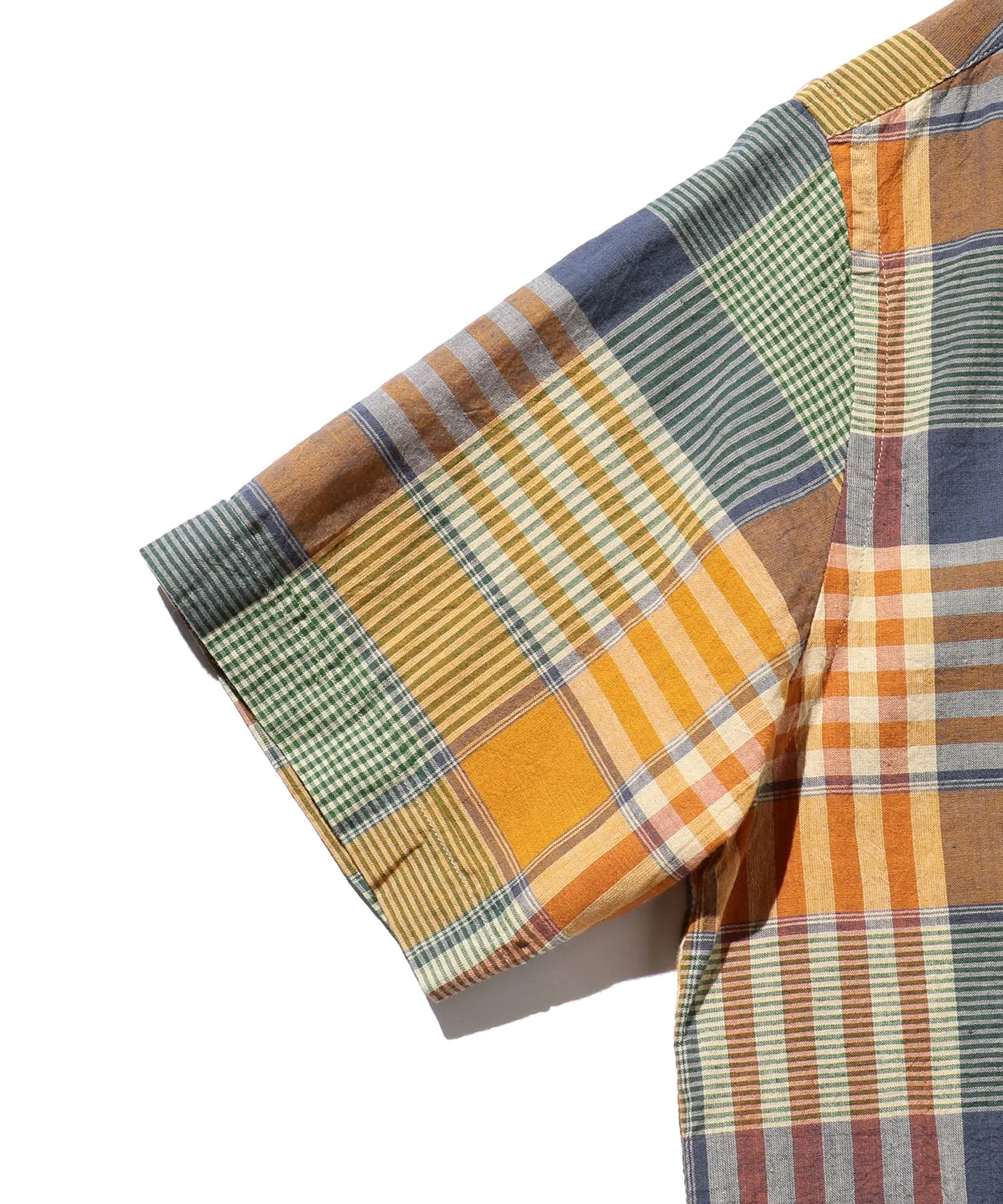 BEAMS PLUS B.D. Pullover Short Sleeve Indian Madras Check Orange