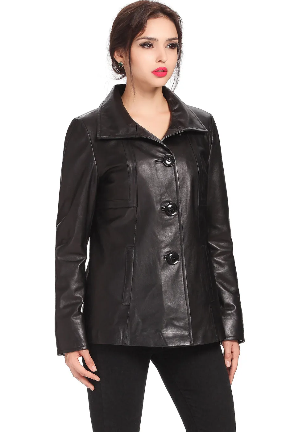 BGSD Women Evelyn Wing Collar Lambskin Leather Jacket